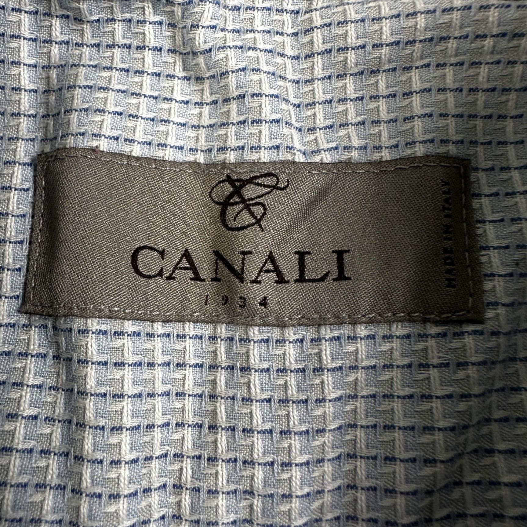 Canali Canali Dress Shirt Mens 42/16.5 Blue Check Long Sleeve Spread Collar Italy Size 46R - 2 Thumbnail