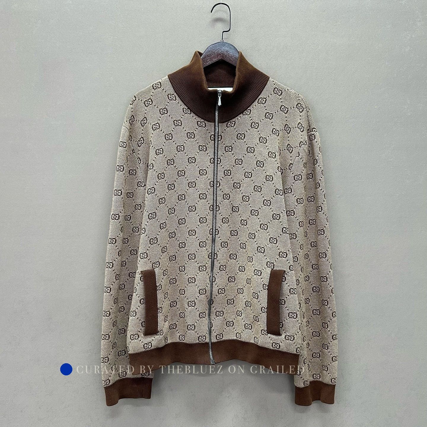 Gucci Brown Knit Zip Jacket with GG Monogram Size US XL / EU 56 / 4 - 1 Thumbnail
