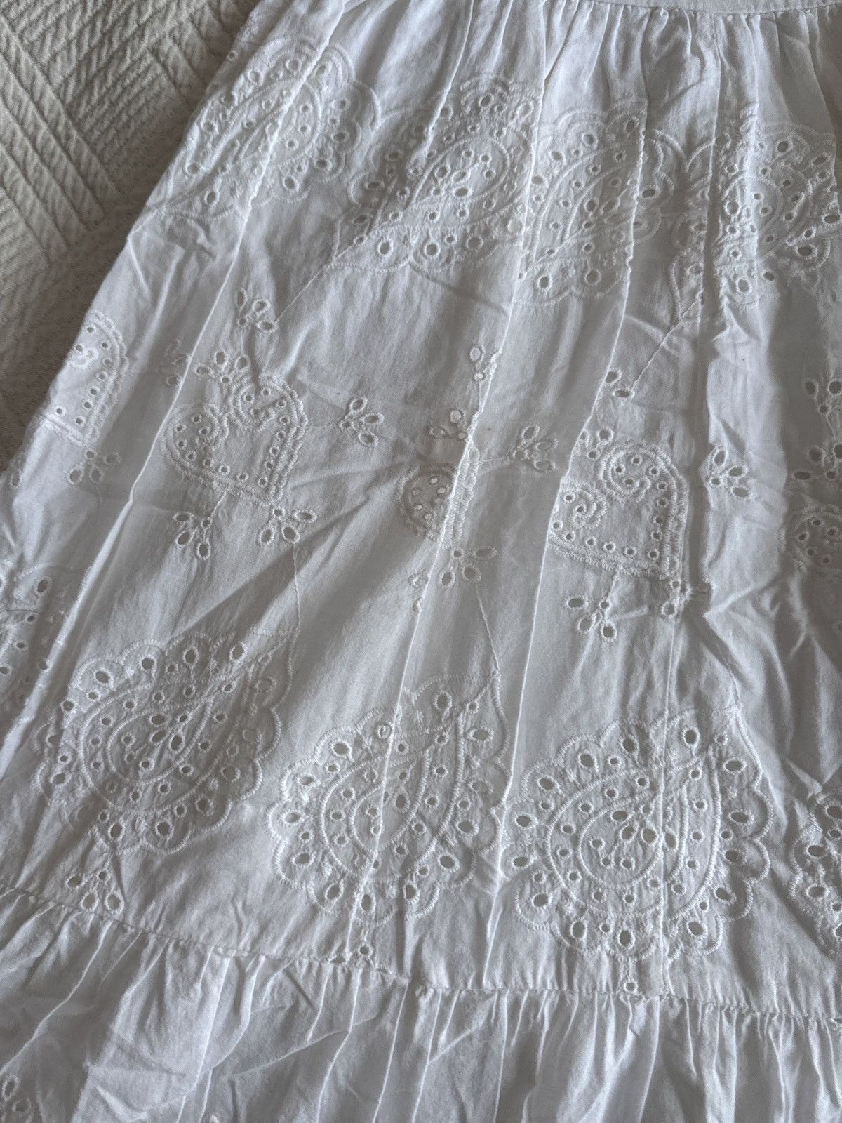 Japanese Brand Vintage 00s White Cotton Eyelet Paisley Midi Dress Size XXS / US 00 / IT 34 - 5 Thumbnail
