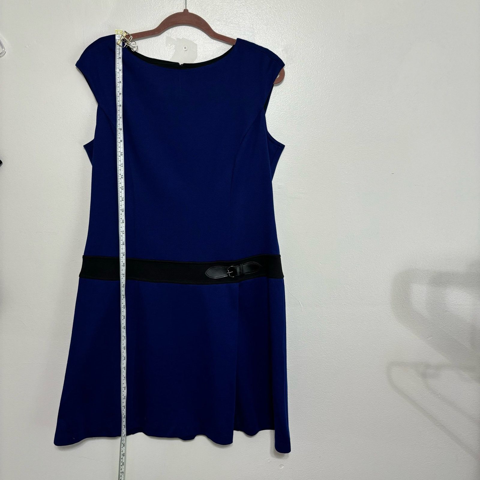 MAGGY LONDON Maggy London Blue A-Line Midi Dress Cap Sleeves Belted 14 Size XL / US 12-14 / IT 48-50 - 2 Thumbnail