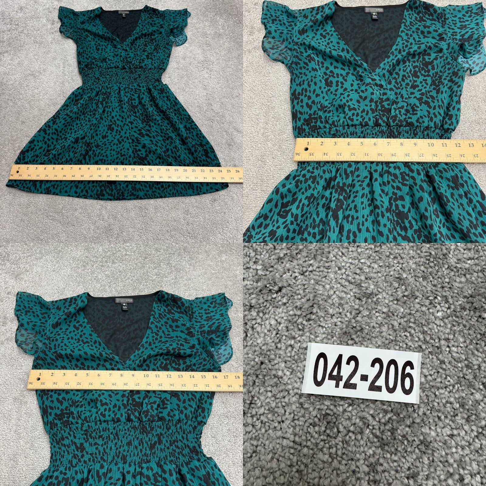 AQUA Aqua Leopard Animal Print Smocked A-Line Mini Dress Womens Small Teal Black Shirt? Size S / US 4 / IT 40 - 9 Thumbnail