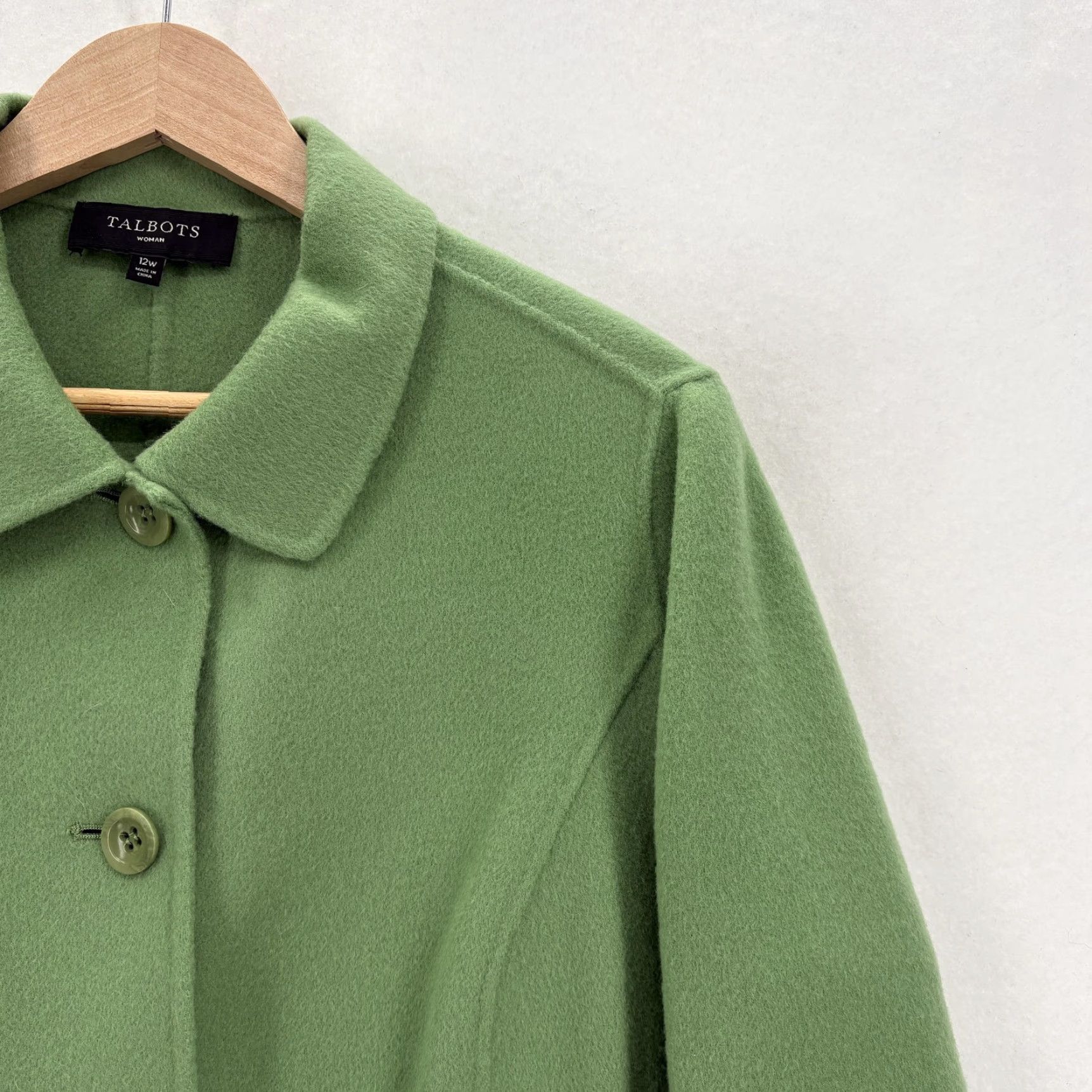 Talbots VINTAGE Talbots Jacket Womens 12W Green Wool Button Front Pocket Plus Short Coat NWOT Size 34" / US 12 / IT 48 - 2 Thumbnail