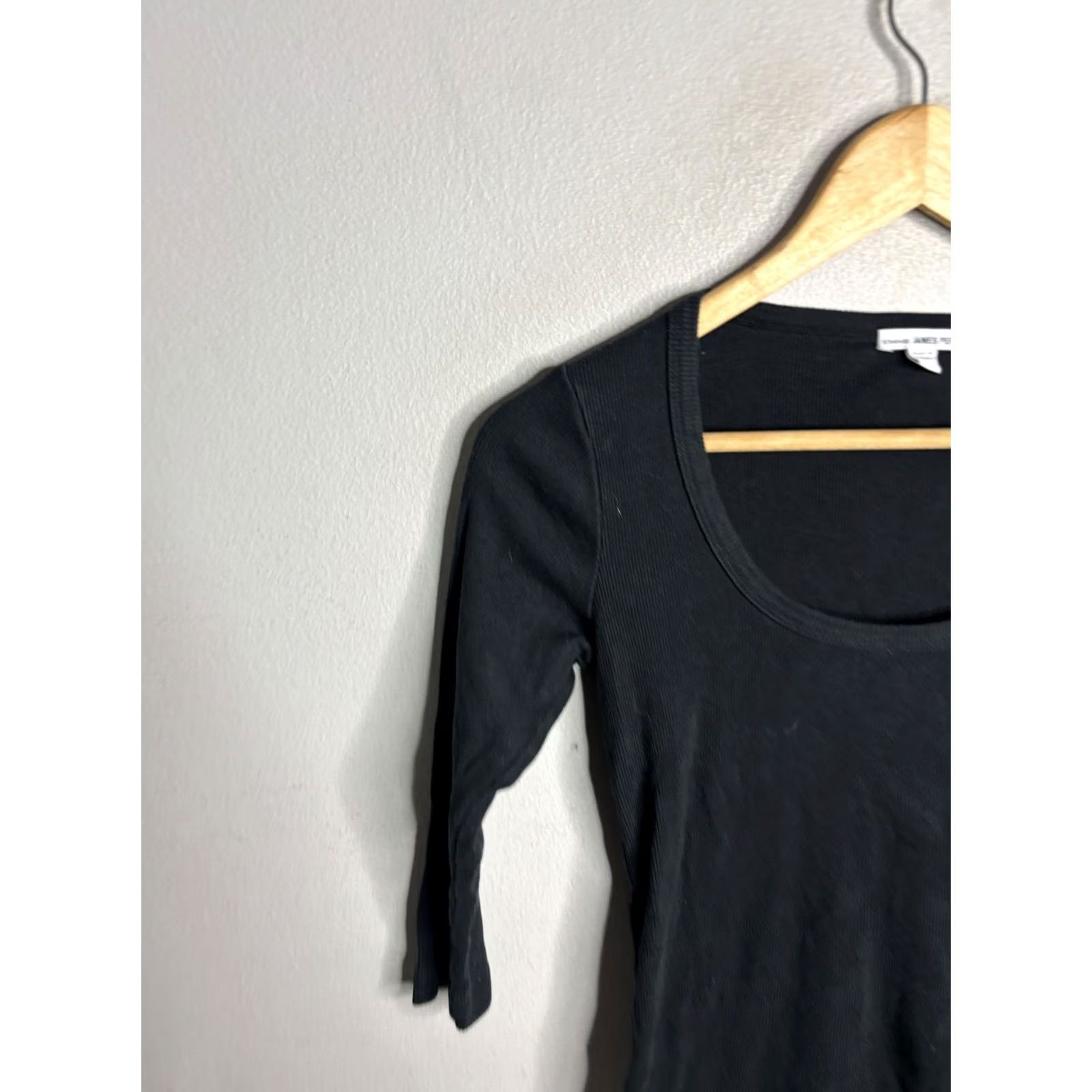 James Perse James Perse Shirt Womens 1 Black Scoop Neck 3/4 Sleeve Ribbed Knit Top Size XS / US 0-2 / IT 36-38 - 2 Thumbnail