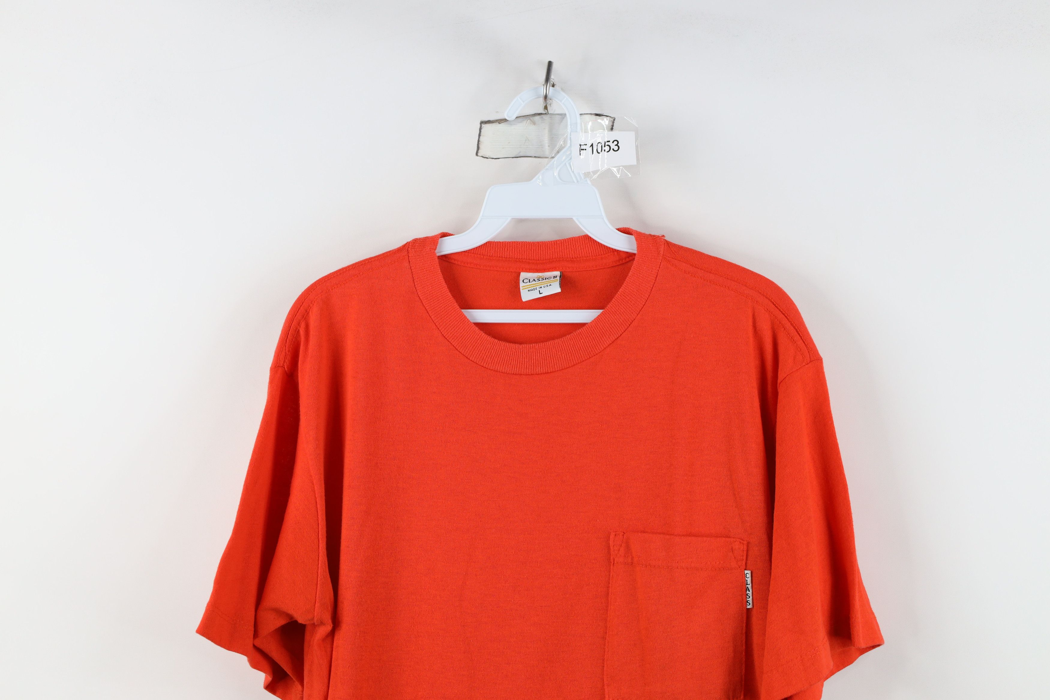 Vintage Vintage 70s Streetwear Thin Blank Pocket T-Shirt Orange USA Size L / US 10 / IT 46 - 2 Thumbnail