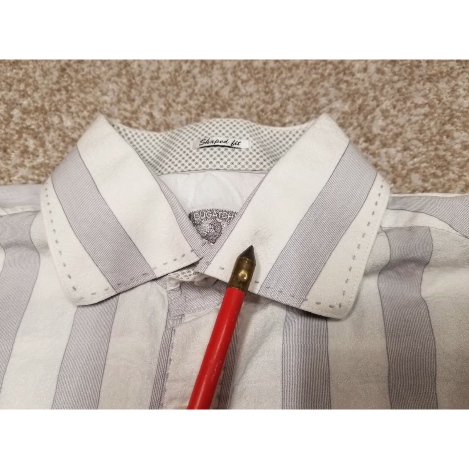 BUGATCHI BUGATCHI Shirt Mens Medium Gray Stripe Button Long Sleeve Casual Outdoor FLAWS Size US M / EU 48-50 / 2 - 4 Thumbnail