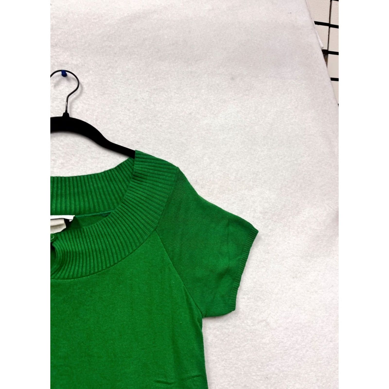 Vintage Kari New York Green Short Sleeve Sweater Top Keyhole Neck L Womens Sweat er? Size L / US 10 / IT 46 - 6 Thumbnail
