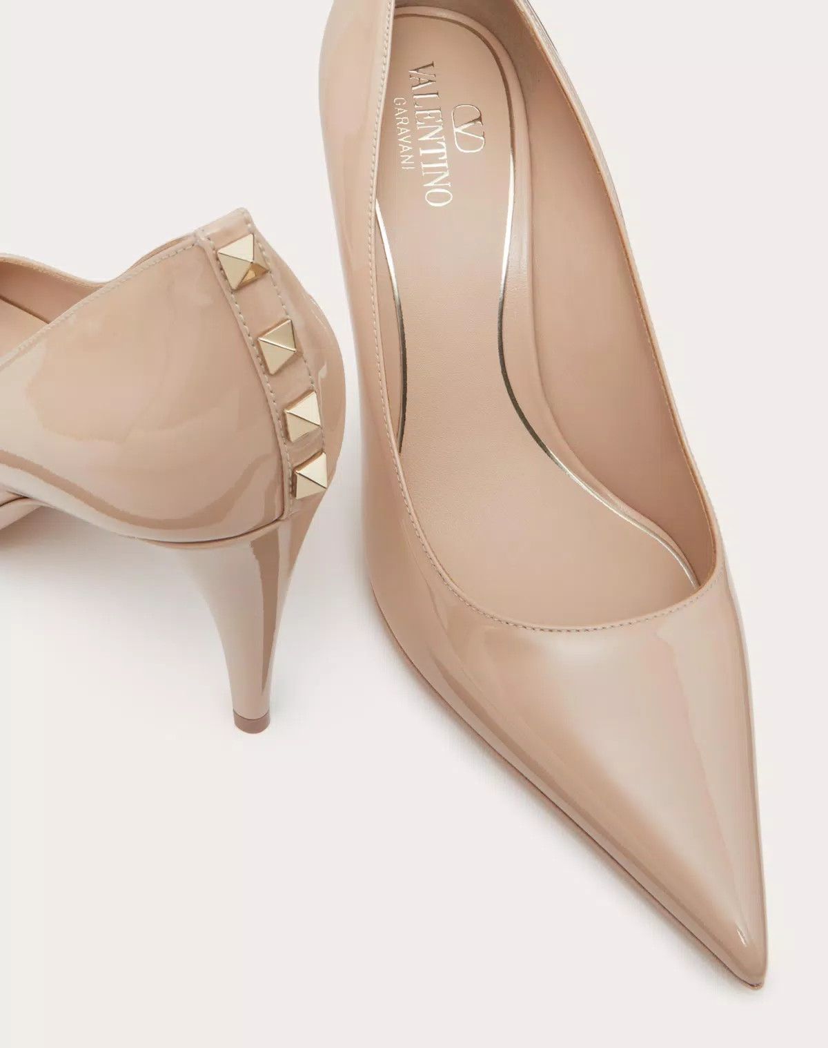 Valentino o1s1wg111125 Rockstud Patent-leather Pumps in Beige Size US 12 / IT 42 - 5 Thumbnail