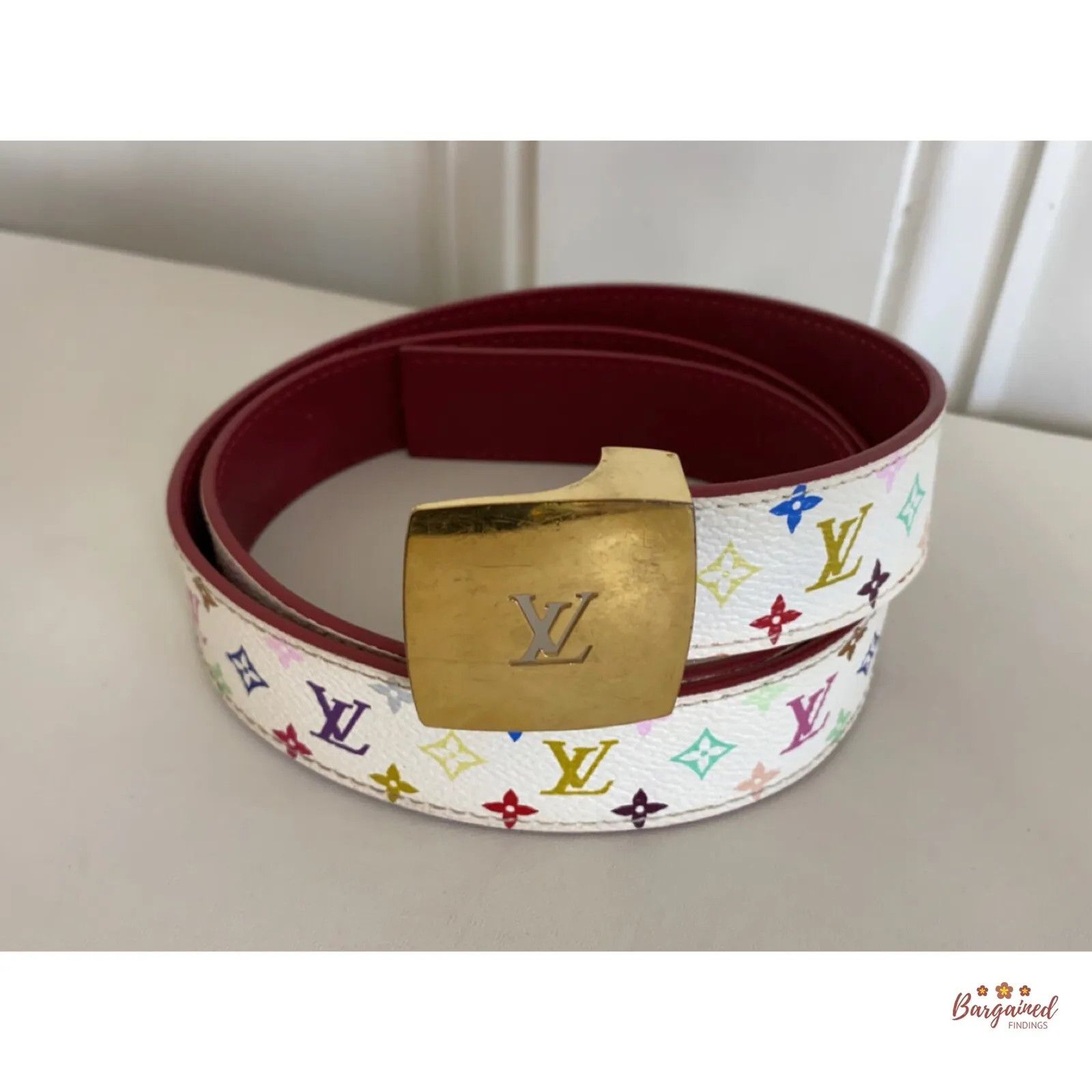 Louis Vuitton × Takashi Murakami Louis Vuitton White Monogram Multicolor LV Reversible Belt Size 30 - 1 Thumbnail
