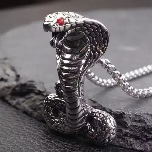 Jewelry Cobra Snake Pendant Necklace in Silver, Men's