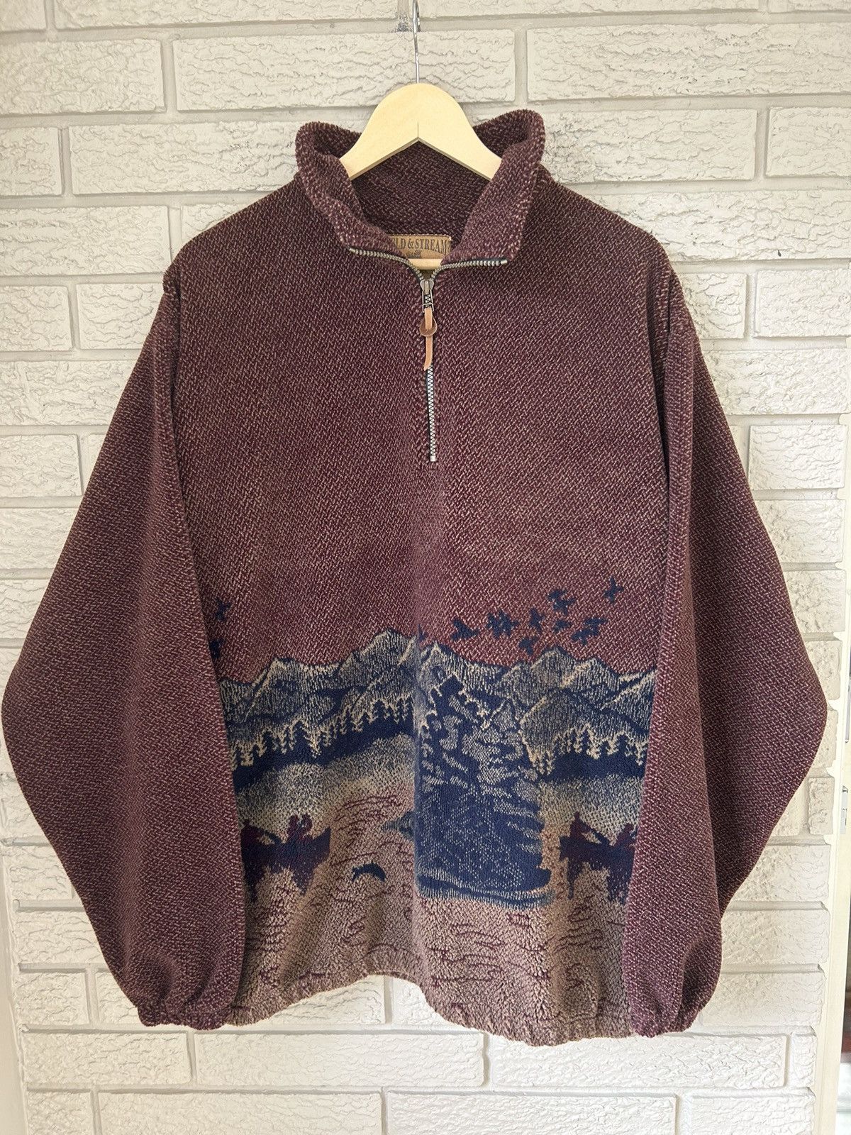 VTG 90S Animal Nature Fleece Zip offers Up Sweatshirt