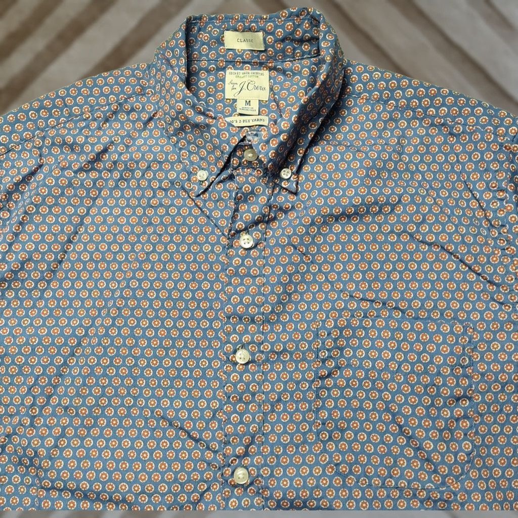 J.Crew J. CREW CLASSIC Organic Cotton Blue Brown Geo Button-Up Shirt - Men Medium Size US M / EU 48-50 / 2 - 1 Thumbnail