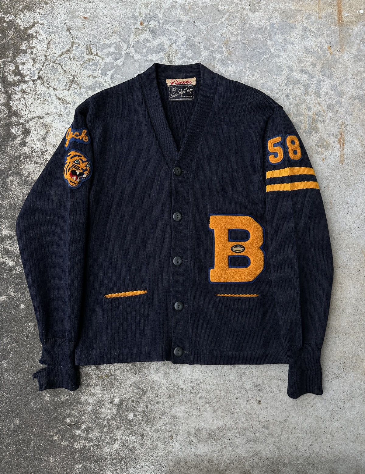 Vintage 50s Numbered 58 letterman navy tiger football Cardigan Size US M / EU 48-50 / 2 - 1 Thumbnail