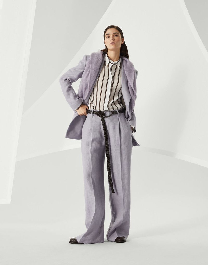 Brunello Cucinelli o1la1rc1a0326 Gabardine Loose Pleated Trousers in Purple Size 27" / US 4 / IT 40 - 4 Thumbnail