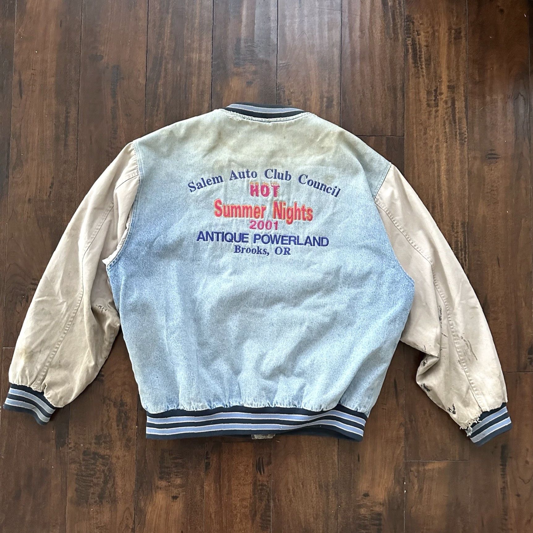 Port & Company VINTAGE Port & Company Oregon 90s Denim Varsity Jacket Bomber Racing Cotton Blue XL Men Size US XL / EU 56 / 4 - 2 Thumbnail