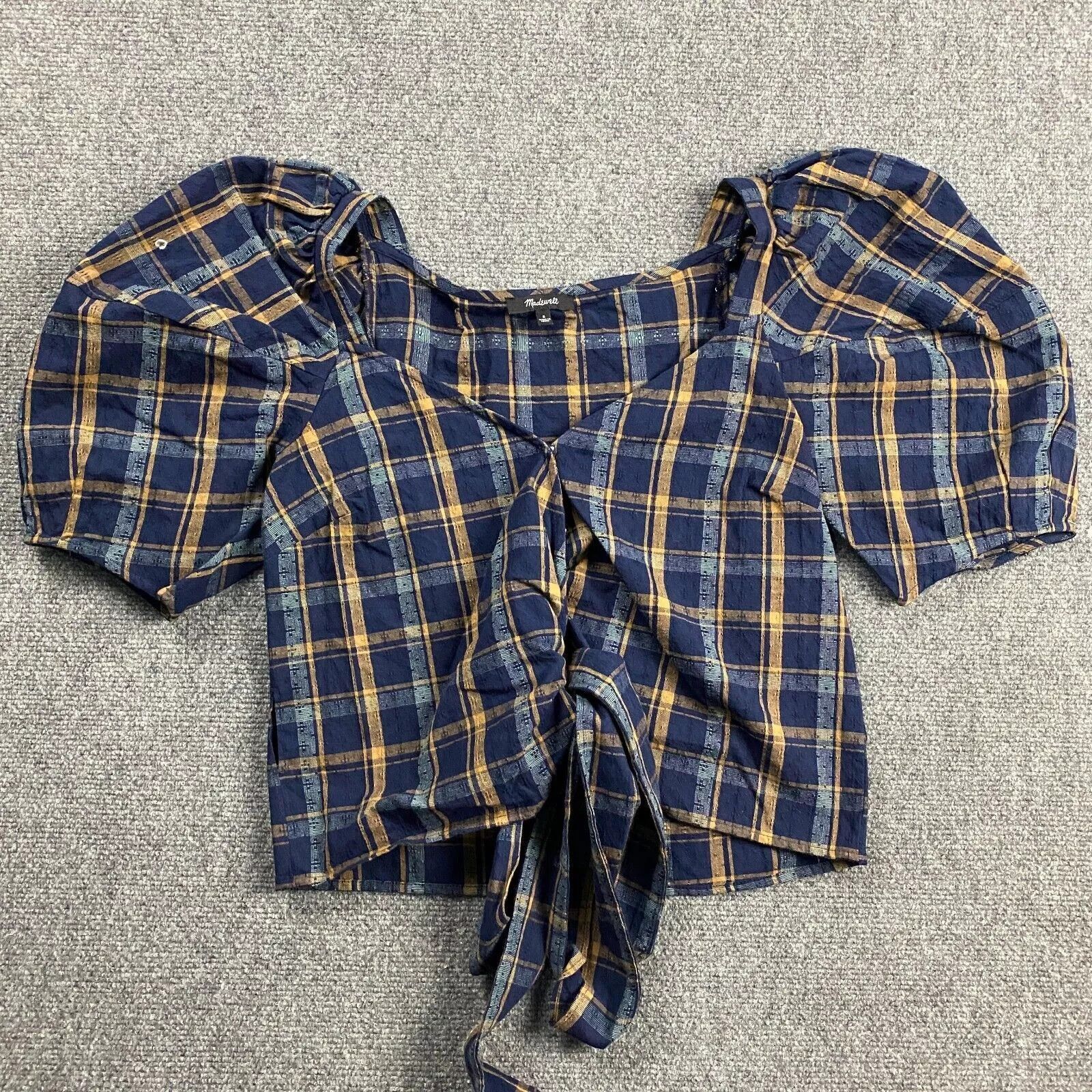 Madewell Madewell Top Women's Small Blue Madras Short Sleeve Crop S Size S / US 4 / IT 40 - 1 Thumbnail