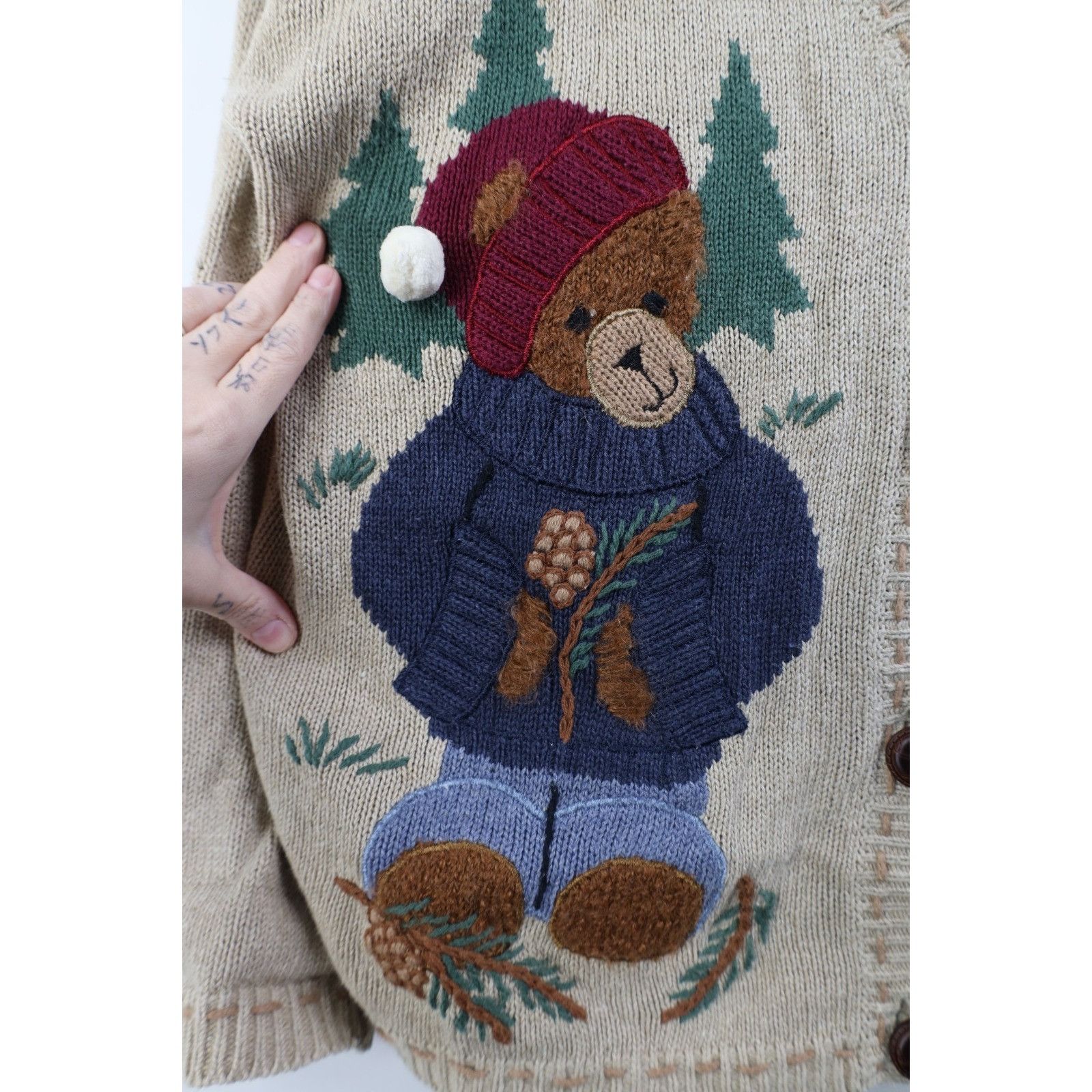 Vintage Vintage 90s Christmas Bear Mohair Blend Cardigan Sweater Size L / US 10 / IT 46 - 5 Thumbnail