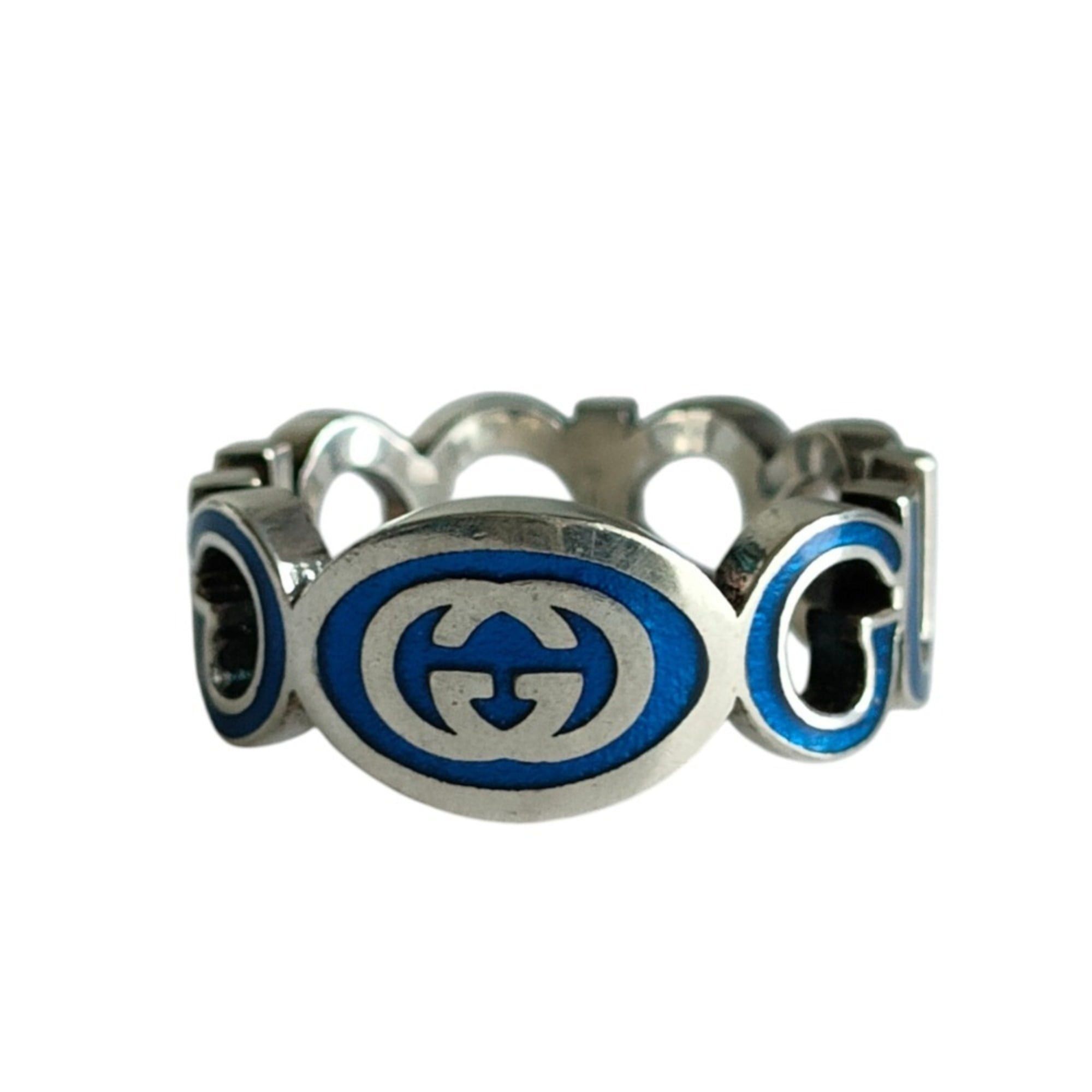 Gucci GUCCI 925 Interlocking GG Logo Silver Ring, Size 16 (equivalent to size 1), with Box, Blue Silver, Men's/Women's. Size ONE SIZE - 1 Thumbnail