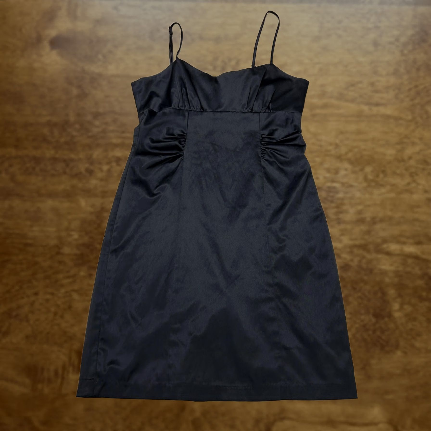 Vintage Twenty One Dress Womens Medium Black Satin Ruched Scoop Neck Slip Mini Dress Size M / US 6-8 / IT 42-44 - 1 Thumbnail