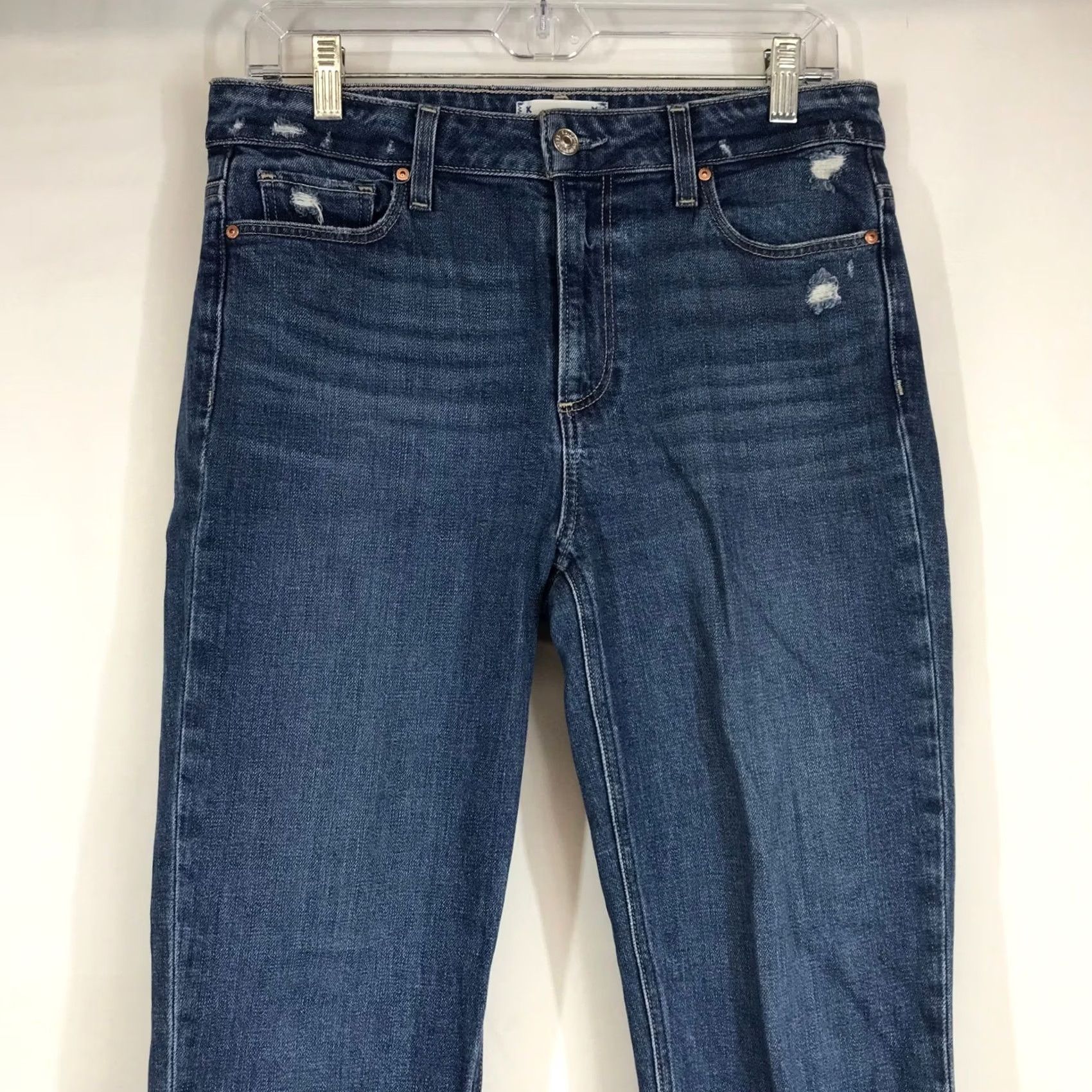 Paige PAIGE Colette Crop Flare Jeans Medium Wash Distressed Raw Hem Size 28 Size 28" / US 6 / IT 42 - 2 Thumbnail