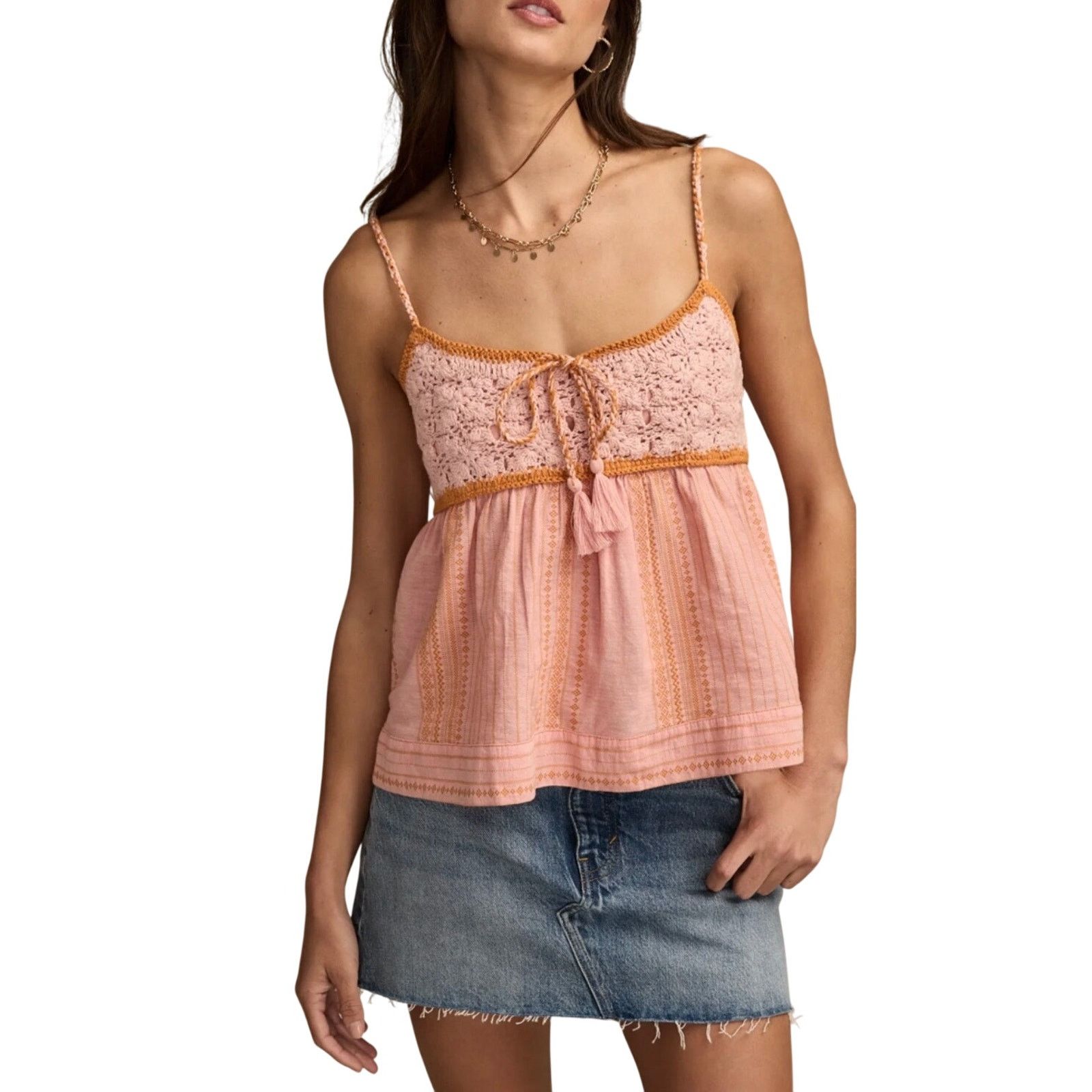 Lucky Brand Crochet Bodice Tank Smoked Top XL Boho Festival Camisole NWT Size XL / US 12-14 / IT 48-50 - 6 Thumbnail