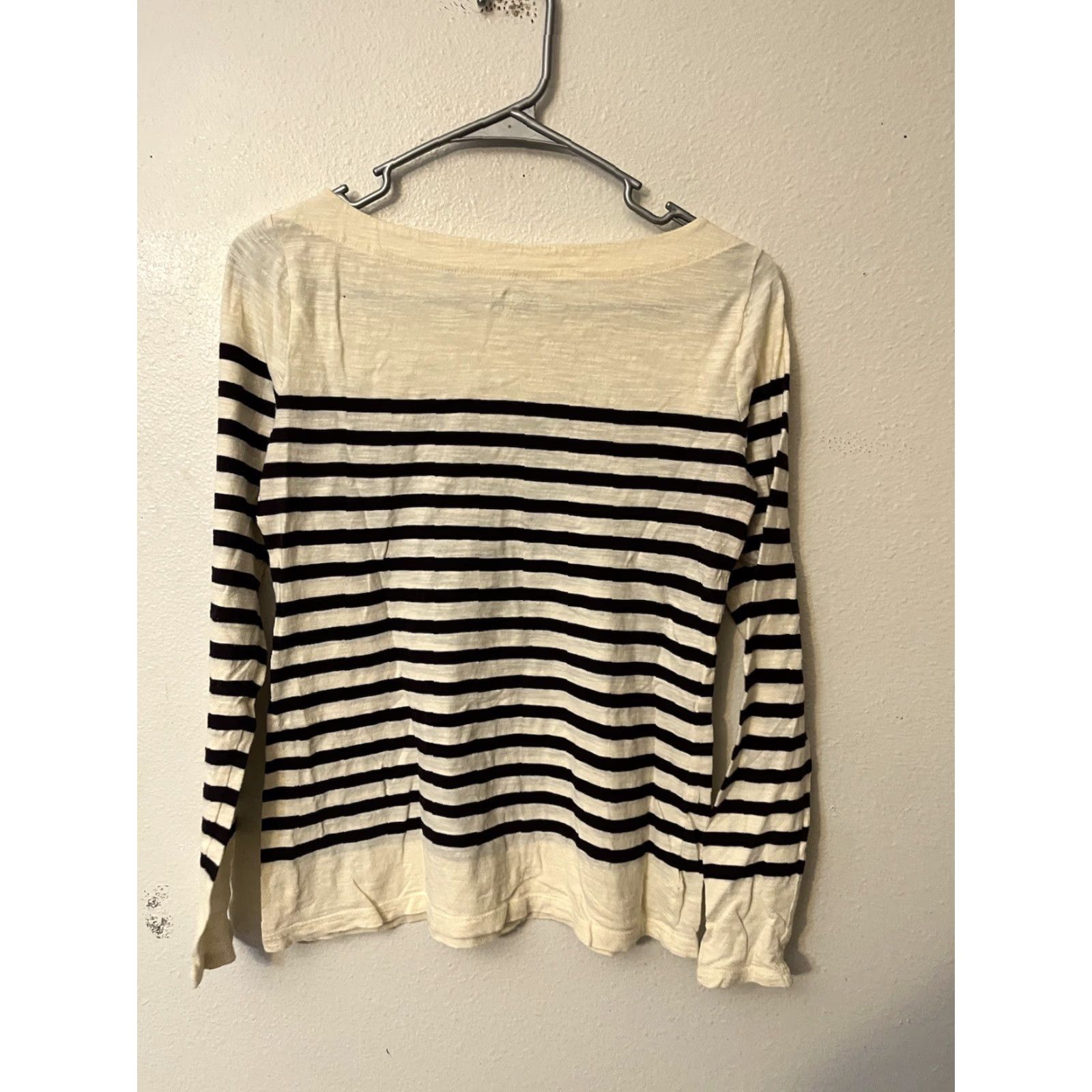 Vintage Ann Taylor Loft Top Women Small Black Striped Long Sleeve T-Shirt Boat Neck Size S / US 4 / IT 40 - 2 Thumbnail