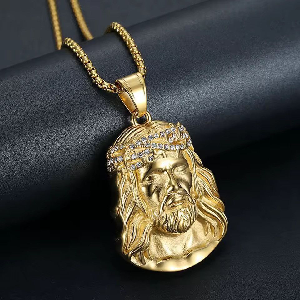 Jewelry Gold Chain Rope Chain 20in 2mm and Gold Jesus Piece Head Size ONE SIZE - 2 Thumbnail