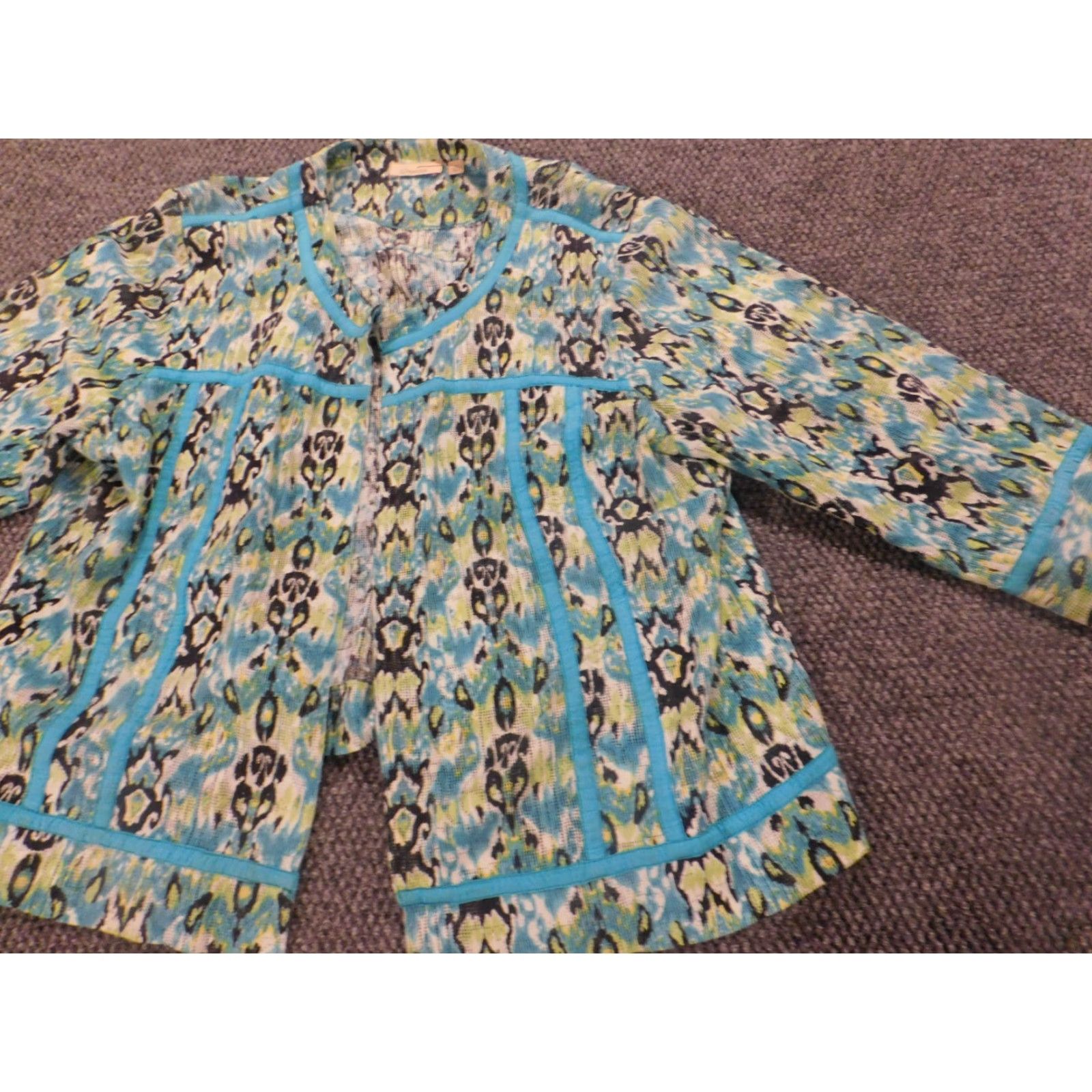 Vintage Choices Womens Blouse XL Blue Striped Round Neck Long Sleeve Cotton Rayon Stretch Hook Casual Regular Ruffle Size XL / US 12-14 / IT 48-50 - 4 Thumbnail