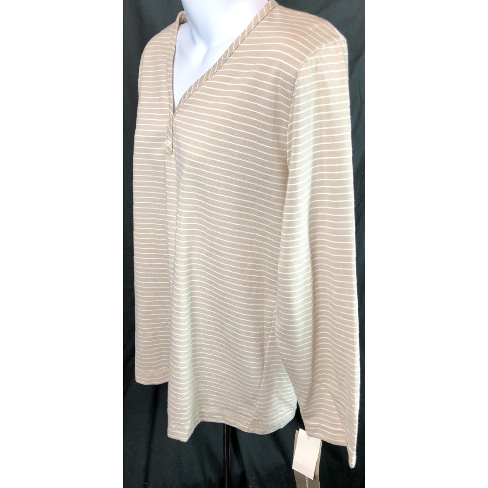 Vintage Nwt Season Ticket Jersey Top Shirt L Tan/white Stripe V-neck Long Sleeves Size L / US 10 / IT 46 - 2 Thumbnail