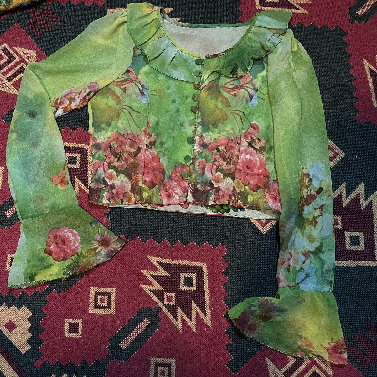 20471120 × Japanese Brand × Vintage Japanese Psychedelic Floral Silk Crop Top Size S / US 4 / IT 40 - 1 Thumbnail