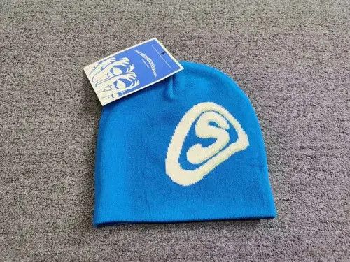 Japanese Brand Schematiquement Anxiety Graphic Beanie Hat Azure Blue Size ONE SIZE - 1 Thumbnail