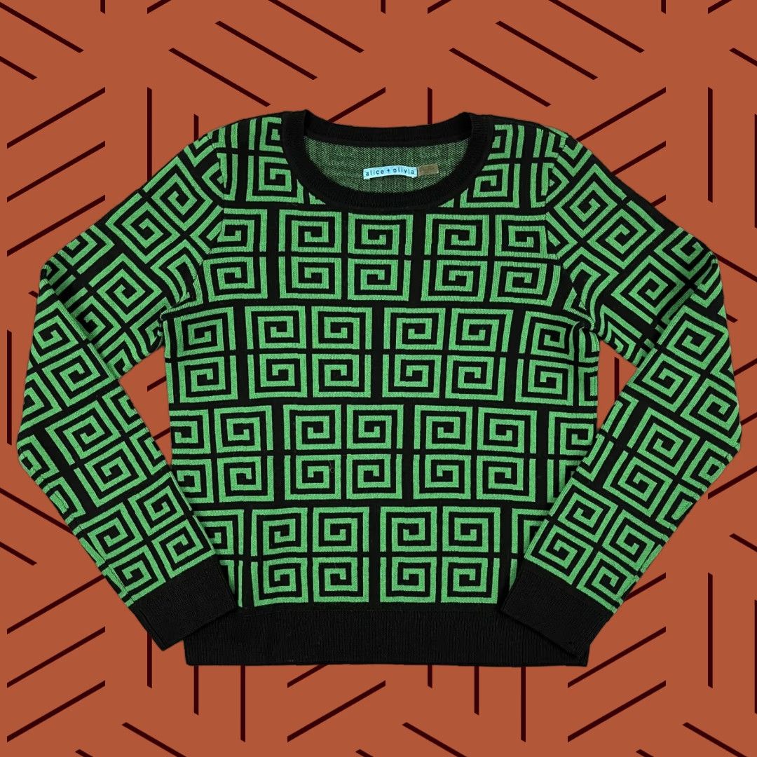 Alice + Olivia VINTAGE Alice + Olivia Sweater Women's Large Merino Wool Crew Neck Geometric Pullover Classic Fall Winter Size L / US 10 / IT 46 - 1 Thumbnail