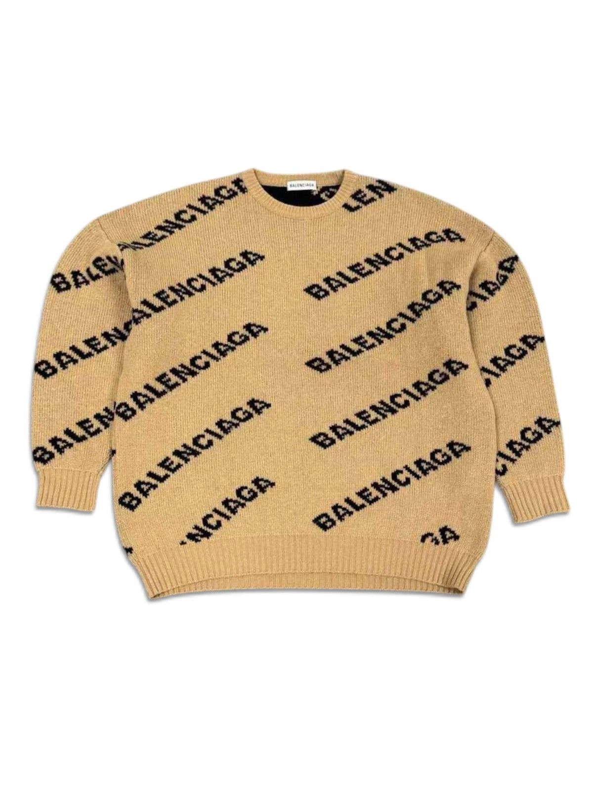 Balenciaga Balenciaga S All Over Logo Crewneck Sweater Beige Black Size S / US 4 / IT 40 - 1 Thumbnail