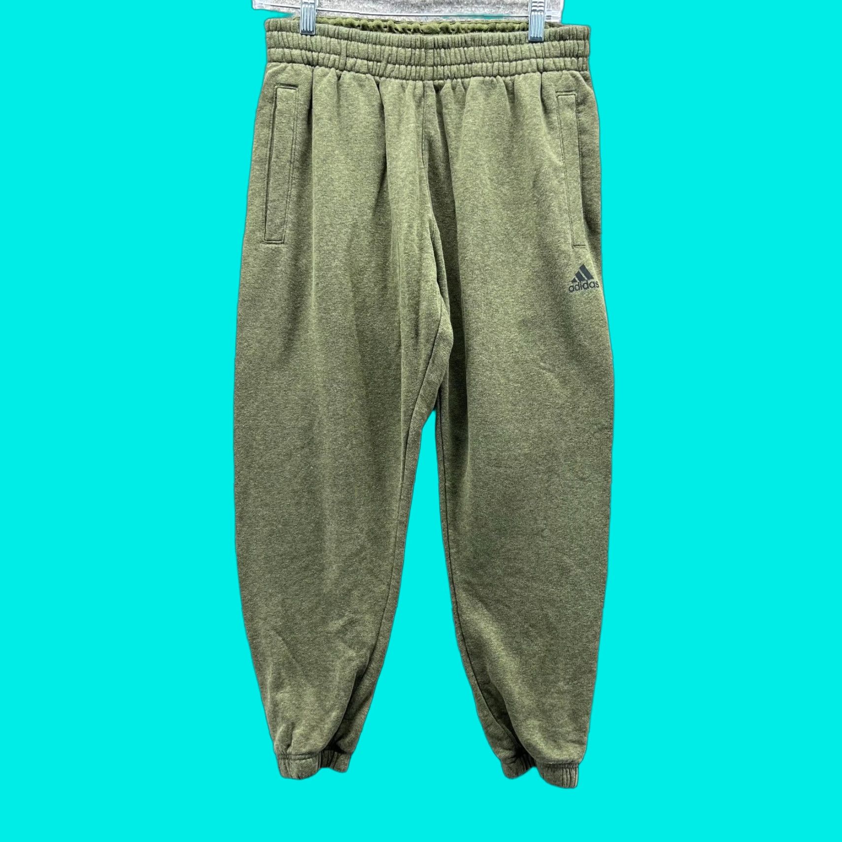 Adidas VINTAGE adidas Jogger Mens Medium Green Olive Fleece Sweatpants Trefoil Tapered Pants Regular Size US 31 - 1 Thumbnail