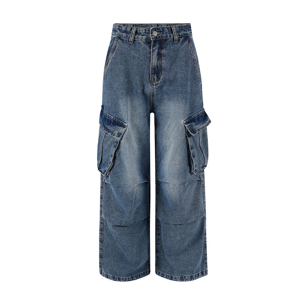 Jean Street men's multi-pocket distressed loose washed work jeans Size US 32 / EU 48 - 1 Thumbnail