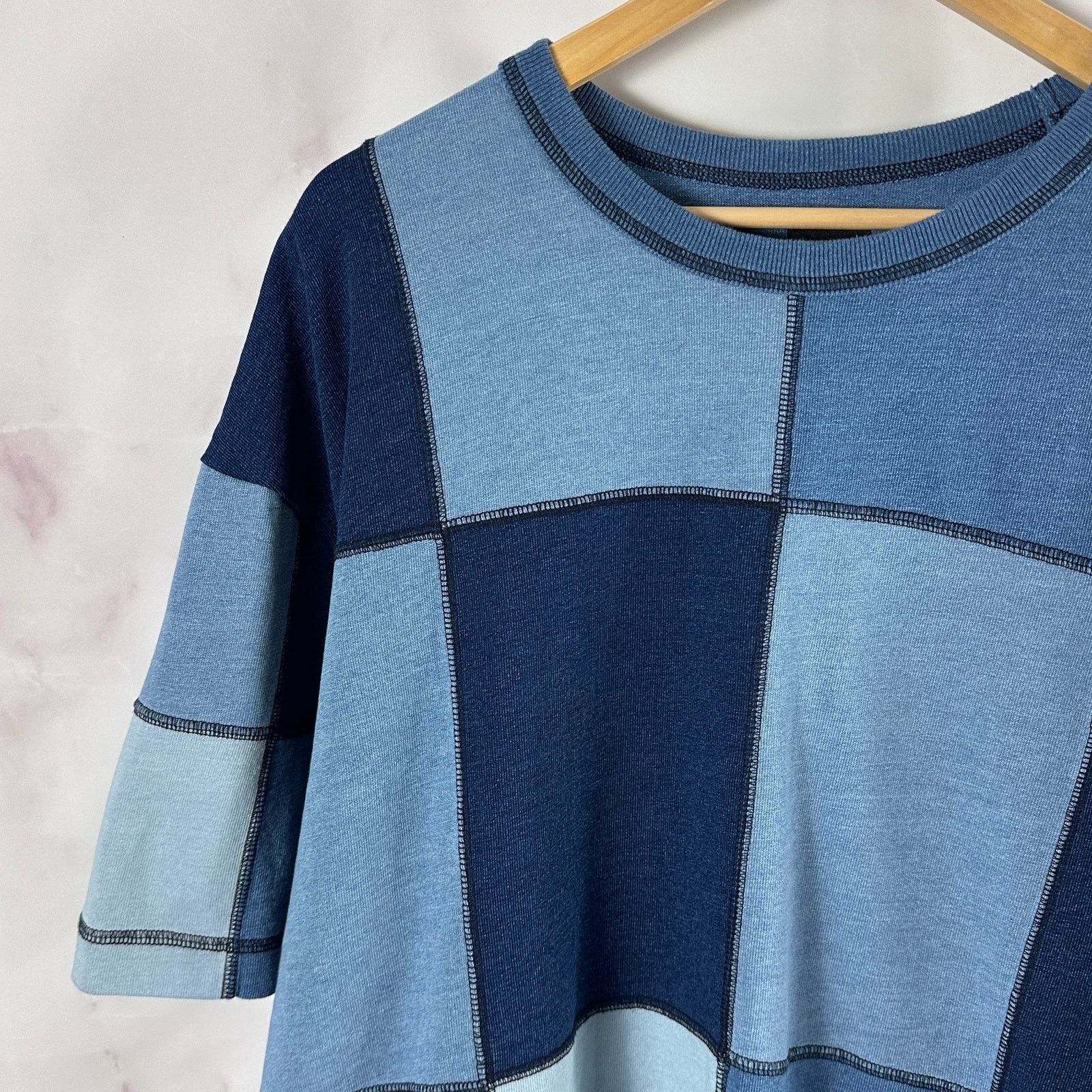 Gap SWJP Japan Exclusive Indigo Patchwork Cropped Tee Size US L / EU 52-54 / 3 - 2 Thumbnail