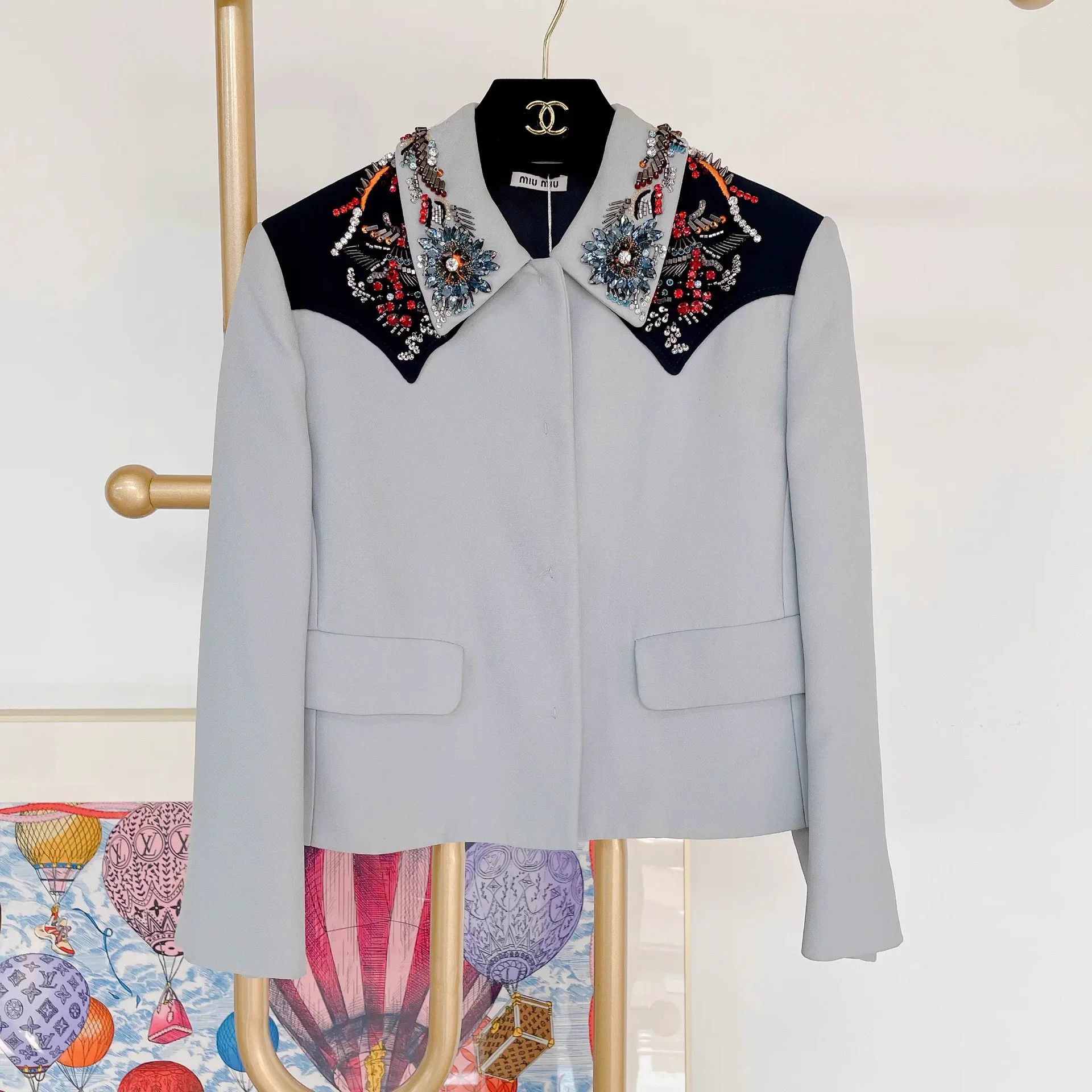 Miu Miu Miu Miu blue black stand collar beaded jacket 42 Size M / US 6-8 / IT 42-44 - 1 Thumbnail
