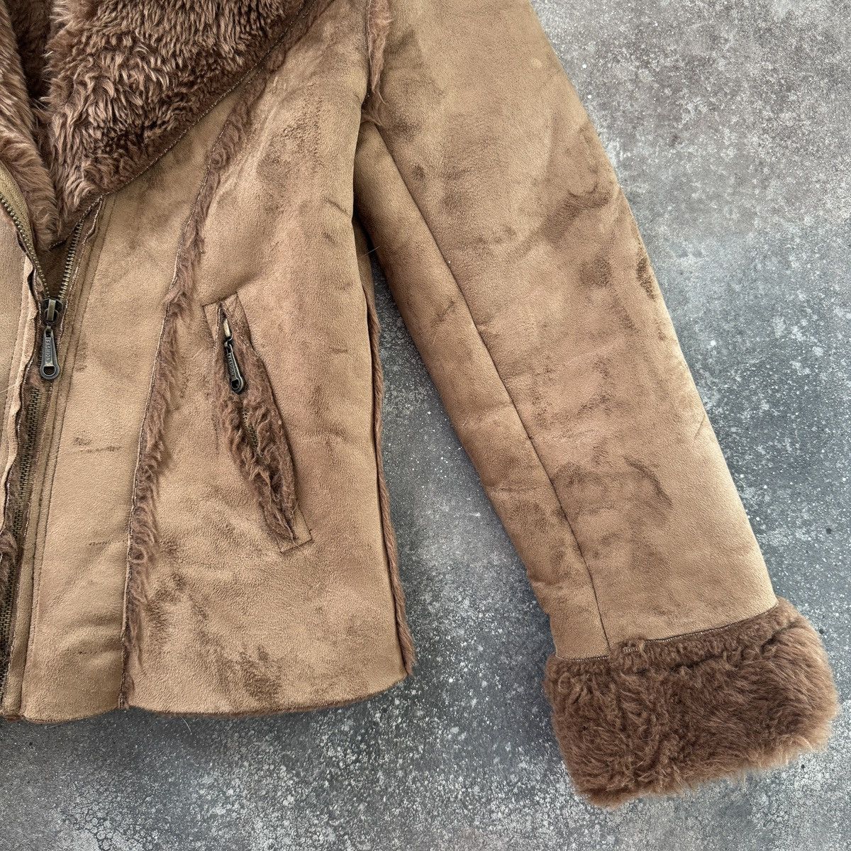 20471120 Japanese Style Faded/Washed Faux Fur Sheepskin Jacket Size XL / US 12-14 / IT 48-50 - 6 Thumbnail