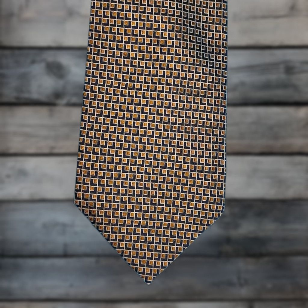 Ralph Lauren VINTAGE Lauren Ralph Lauren Green Label Tie Men 3 3/4" Width 59" Length Yellow Blue Geometric Silk Adjustabledunno Size ONE SIZE - 1 Thumbnail
