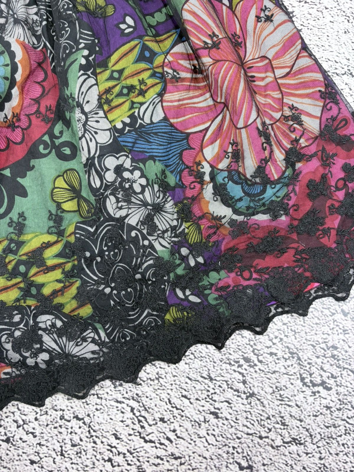 Jean Paul Gaultier Desigual Vintage Y2K Floral Mesh Lace Boho Mini Dress Size S / US 4 / IT 40 - 7 Thumbnail