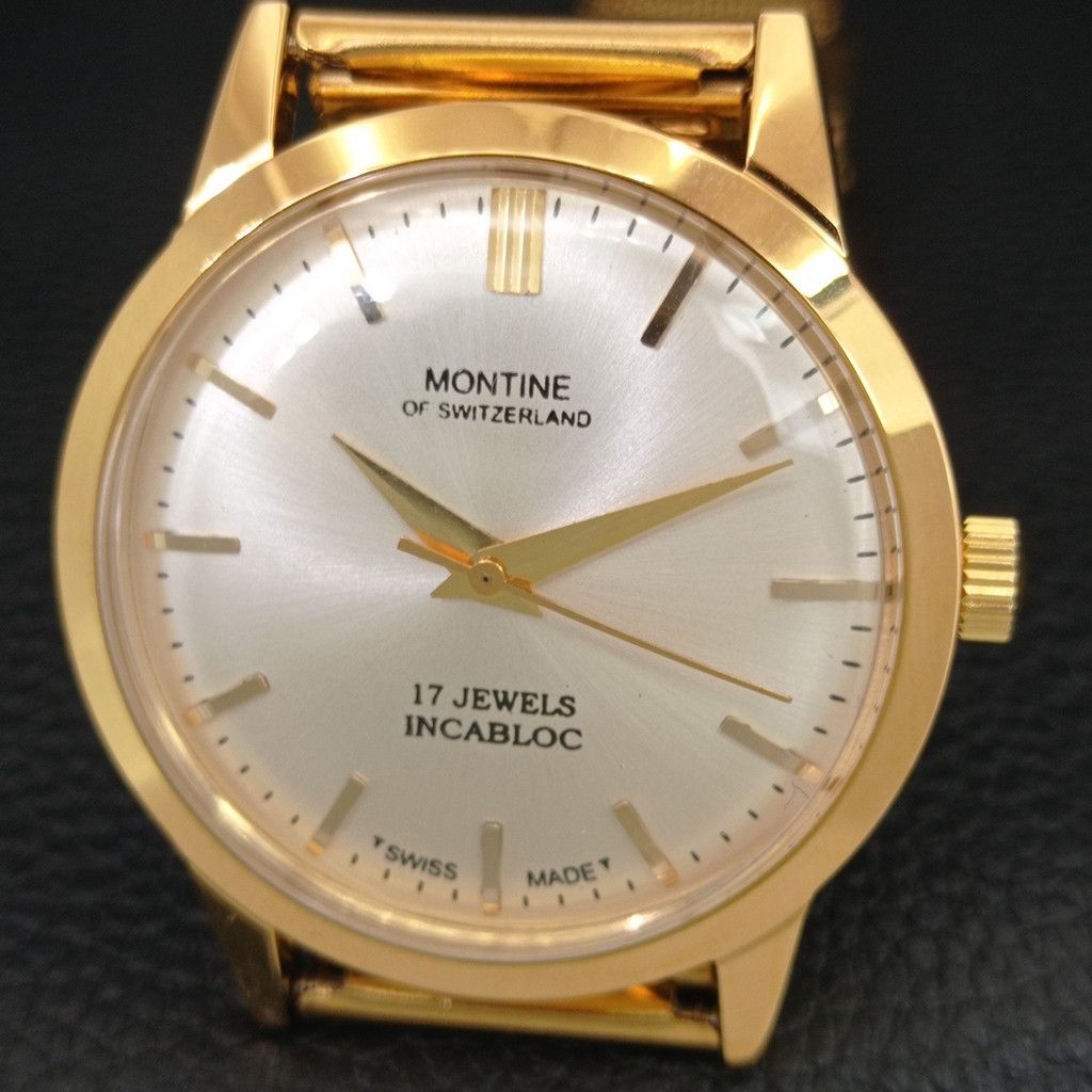 Other VINTAGE MONTINE HAND-WINDING SWISS MENS SILVER WATCH a444162 Size 38 - 3 Thumbnail