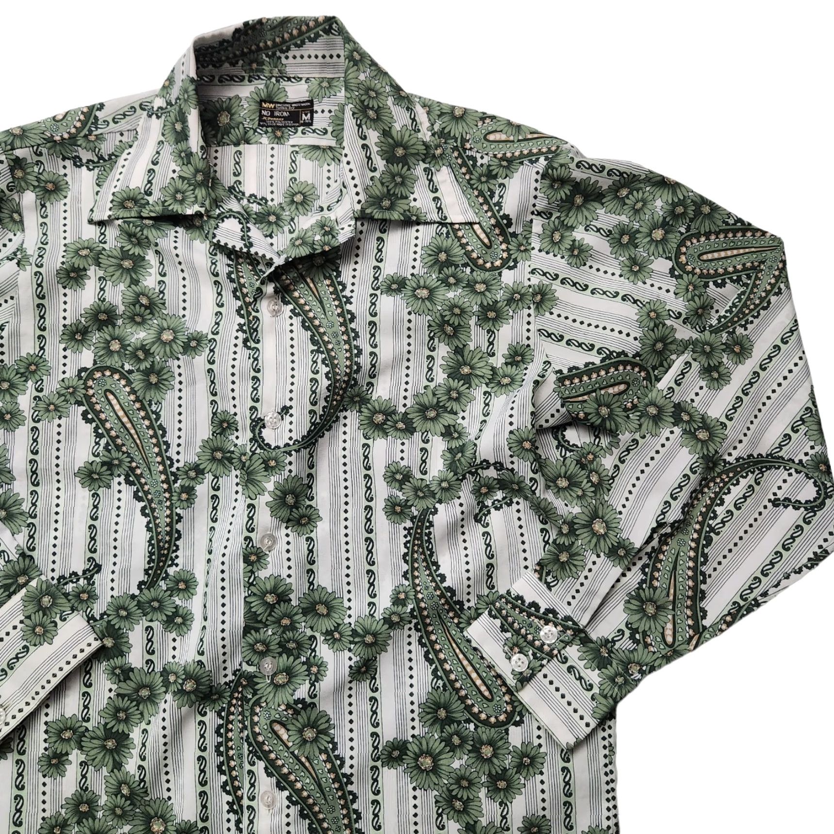 Vintage VINTAGE JC Penney Green Floral Polyester Shirt 70s 15 -15.5 M Men Button-Up Short Sleeve Collared 100 Polyester Lightweight Size US M / EU 48-50 / 2 - 2 Thumbnail