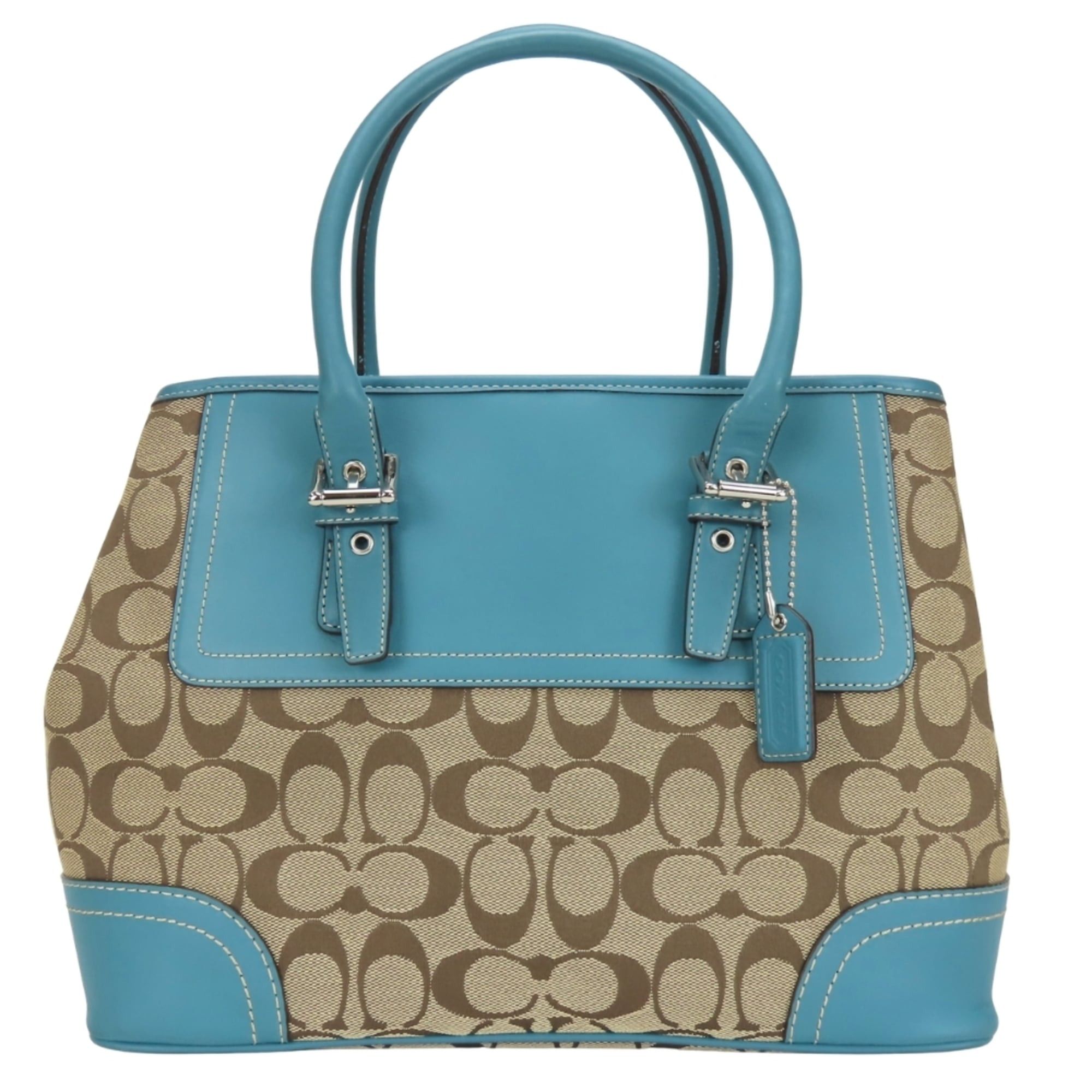 Coach Coach Signature Handbag F11220, Canvas, Leather, Beige, Blue, Silver Hardware, Women's, COACH Size ONE SIZE - 1 Thumbnail