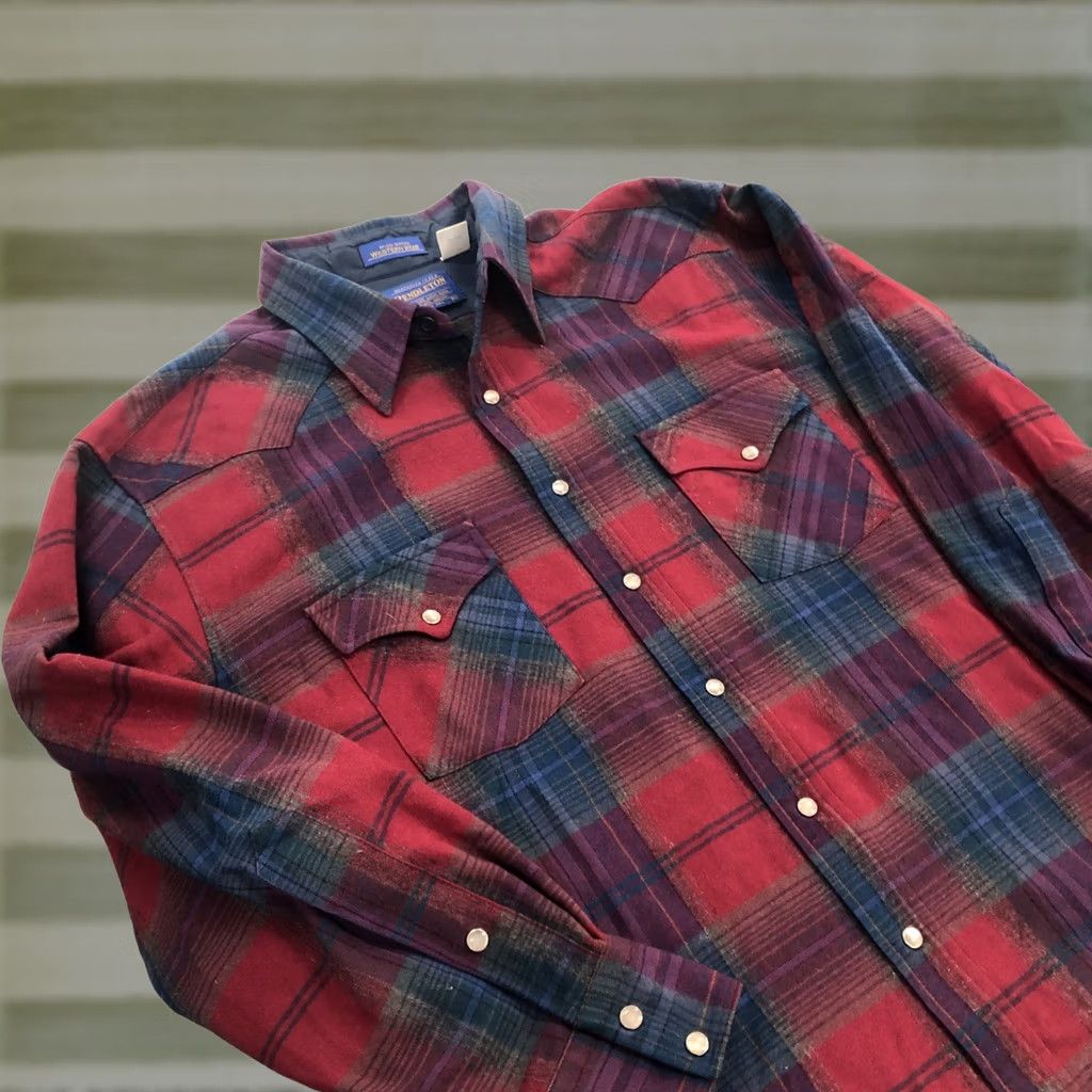 Pendleton VINTAGE Pendleton Shirt Mens XL Red Plaid Wool Pearl Snap Western Wear Button-Up Shirt Size US XL / EU 56 / 4 - 1 Thumbnail