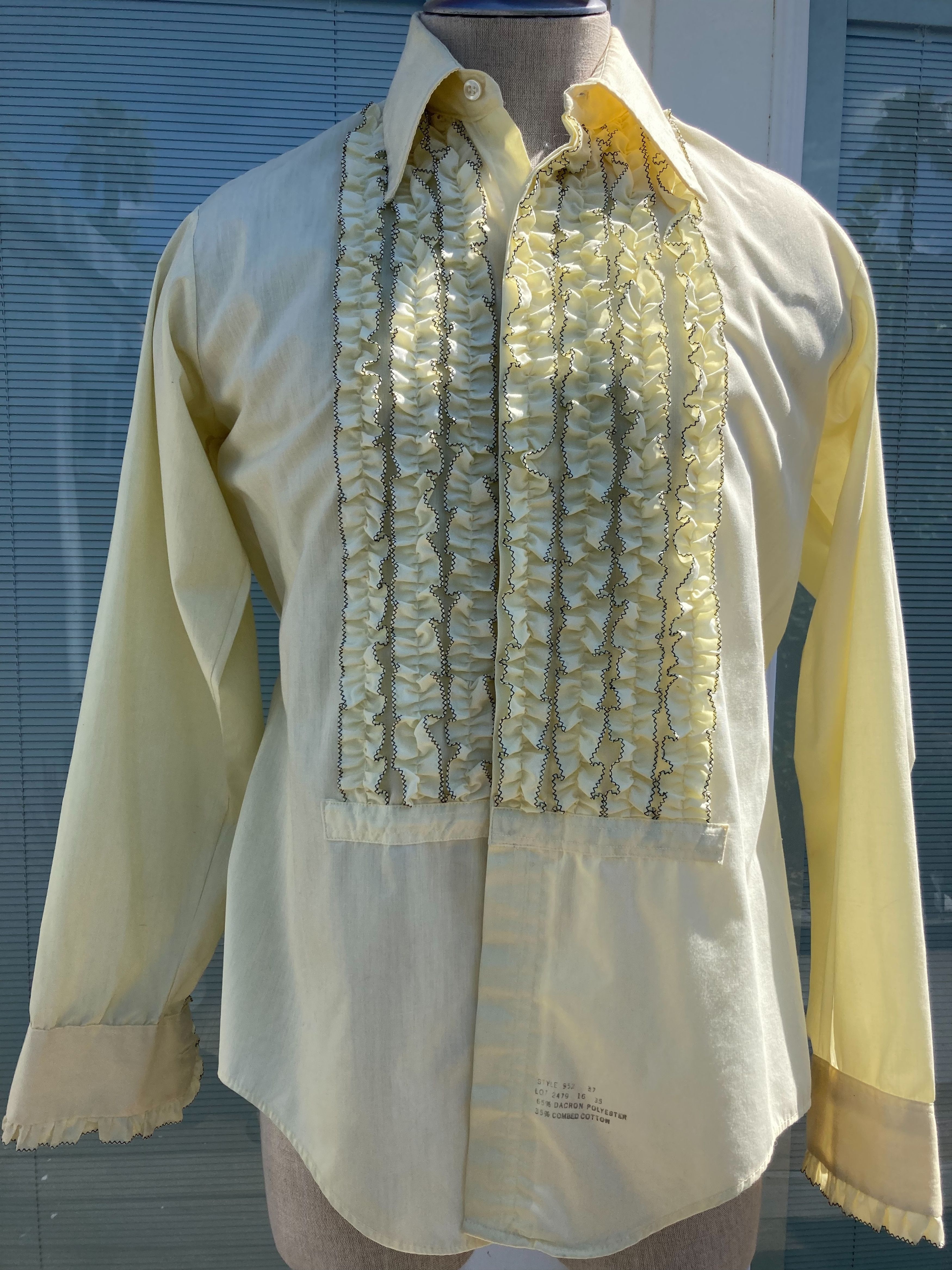 Other Vintage 1970s Pale Yellow Ruffled Tuxedo Shirt | Grailed