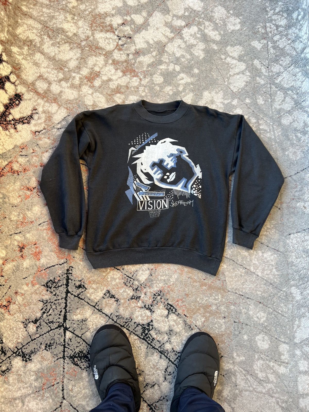 image of Mark Gonzales Vision Skeat Team Vintage Sweatshirt in Black, Men's (Size Medium)
