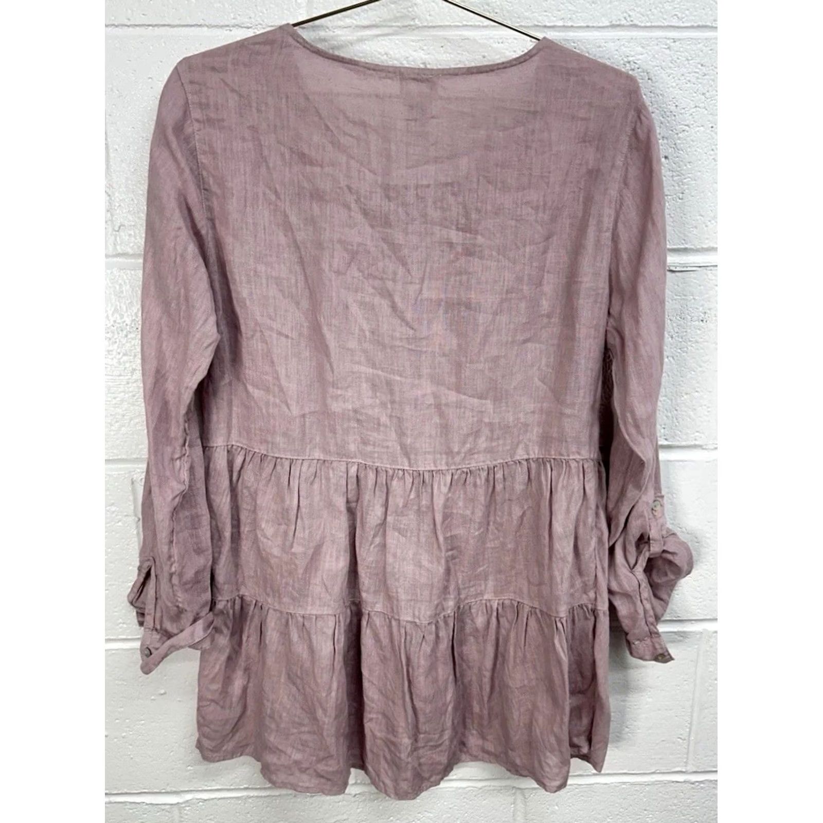 Vintage Sigrid Olsen Light Purple Button Front Linen Peplum Blouse Sz Small Size S / US 4 / IT 40 - 4 Thumbnail