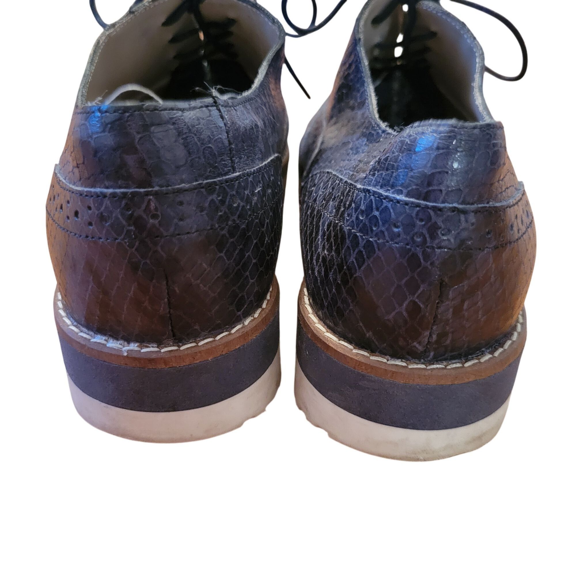 Boden Boden 38 Blue Snakeskin Leather WILLA Platform Brogue Oxford Size US 8 / IT 38 - 3 Thumbnail