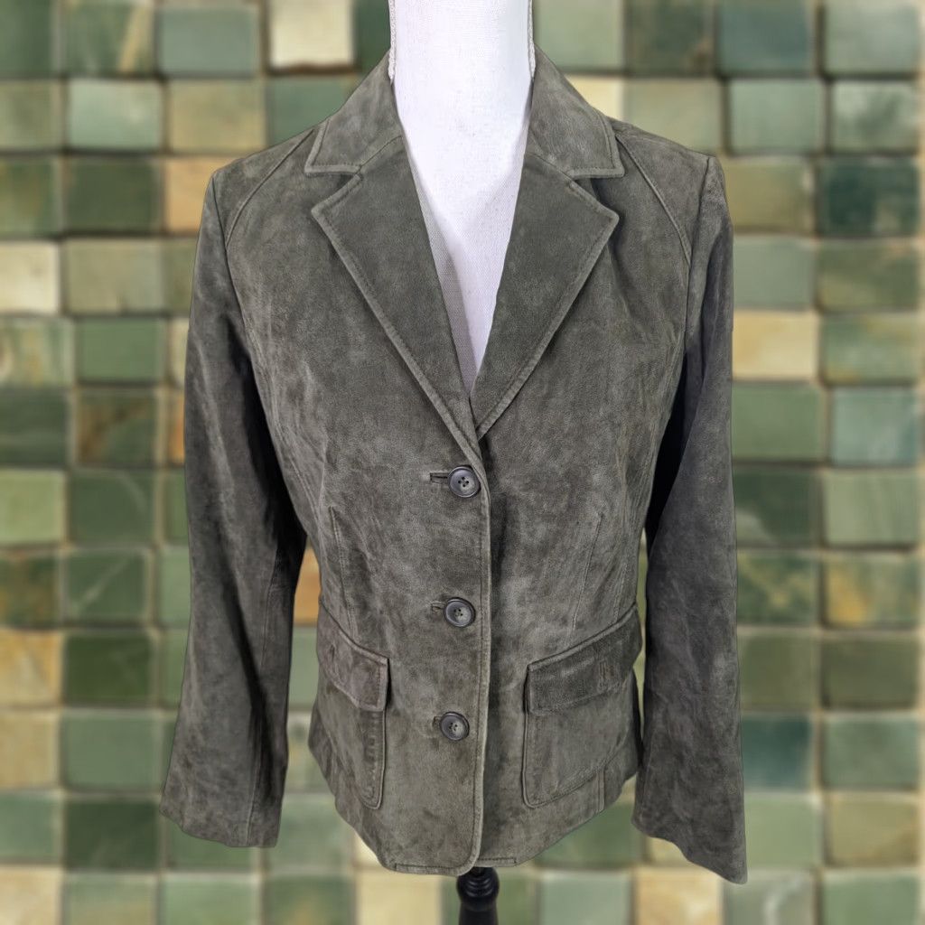 Eddie Bauer EDDIE BAUER Suede Leather Lined Jacket Blazer Coat Women's Medium Green Jacket Size M / US 6-8 / IT 42-44 - 1 Thumbnail