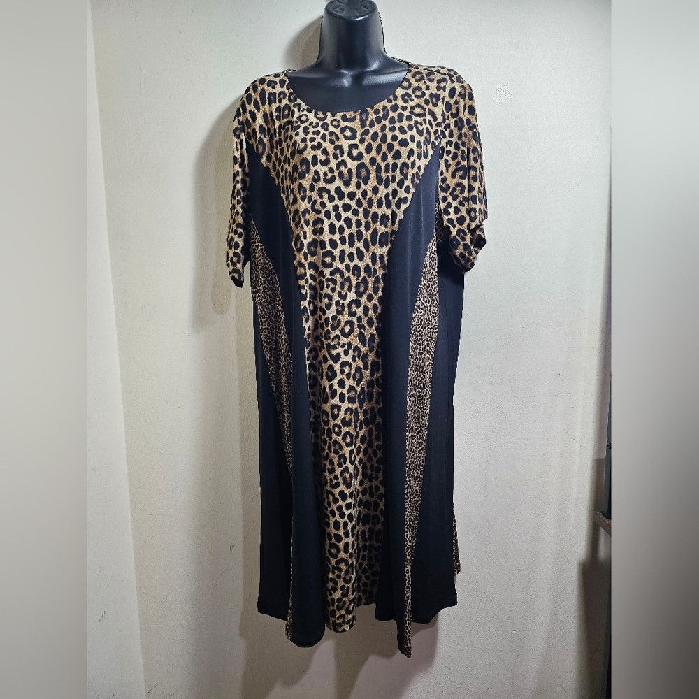 Michael Kors NWT Michael Kors Leopard Print Black Panels Dress 3X Women Size 3XL / US 20-22 - 2 Thumbnail