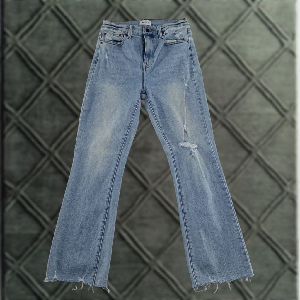Pistola PISTOLA Jeans Womens 27 Light Wash Distressed 5-Pocket Denim Zipper Fly Straight Jeans Size 27" / US 4 / IT 40 - 1 Thumbnail